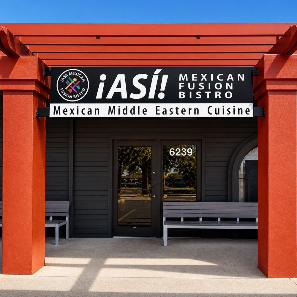 The ¡ASÍ! Mexican Fusion Bistro storefront at 6239 Santa Teresa Blvd, sign reading Mexican Middle Eastern Cuisine.